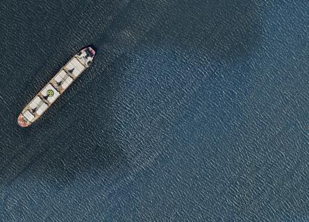 Overhead shot of container ship