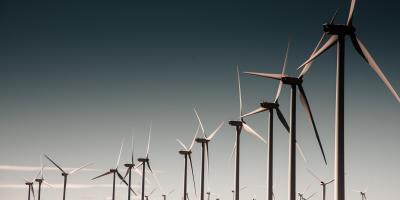Wind farm with clear dark sky