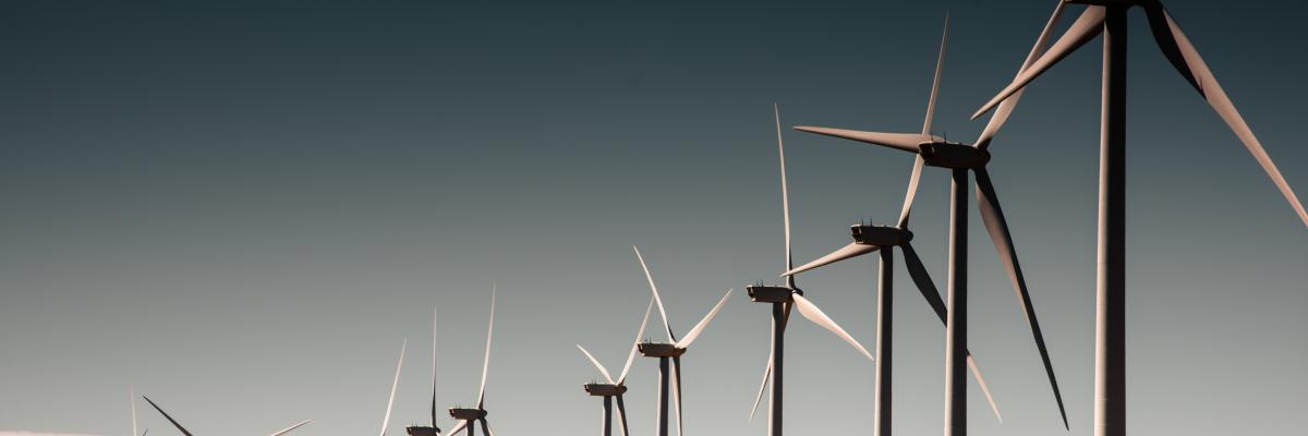 Wind farm with clear dark sky