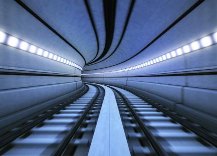 Train tracks in a tunnel