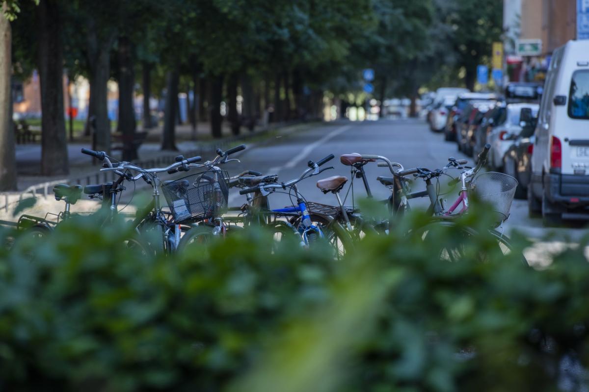 Bikes in a city.