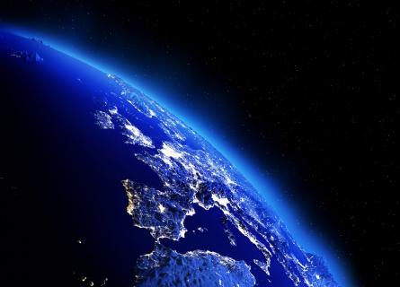 World from above, focussed on Europe