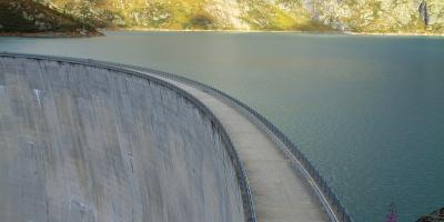 Crest of Emosson Dam and reservoir 