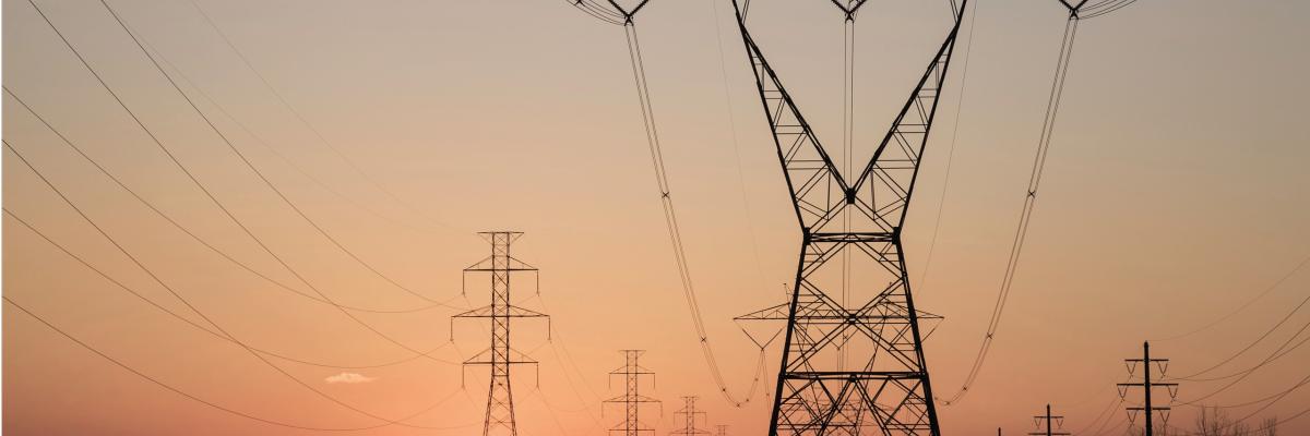 Power lines in sunset