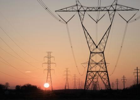 Power lines in sunset
