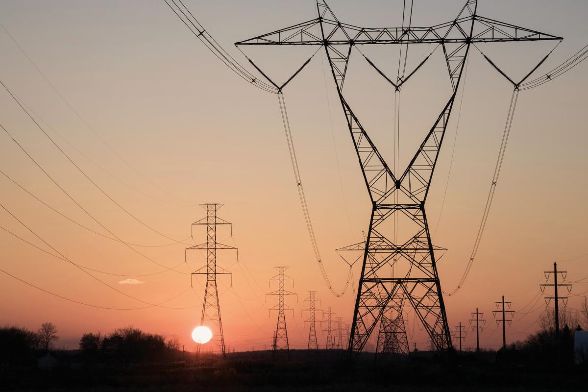 Power lines in sunset