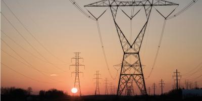 Power lines in sunset