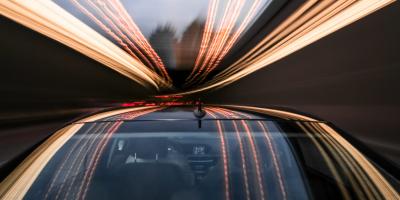 Long exposure on car in motion at dusk