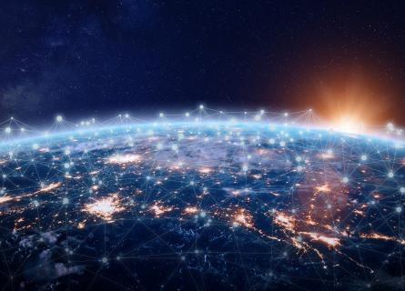 Sunrise over connected world