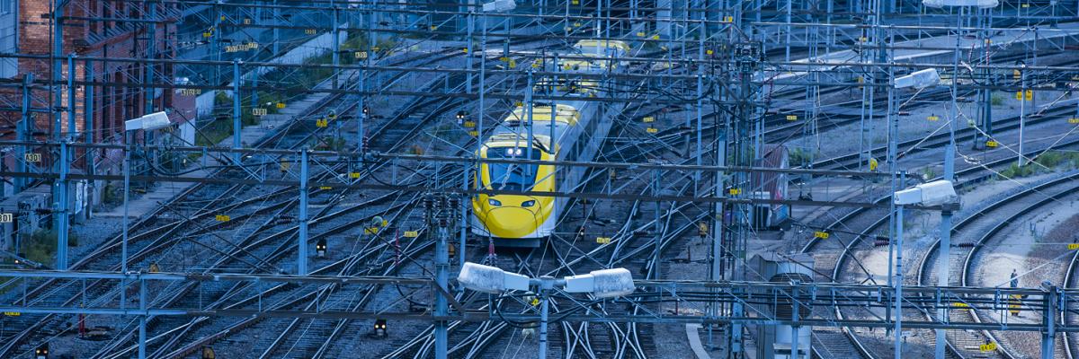 Train in a railway station / railyard