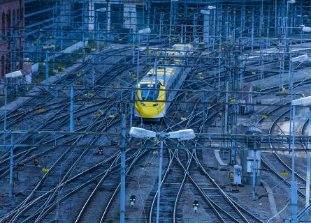 Train in a railway station / railyard