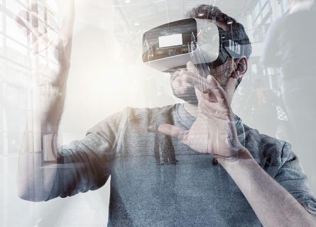 Man wearing virtual reality glasses