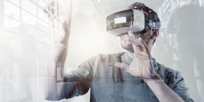 Man wearing virtual reality glasses
