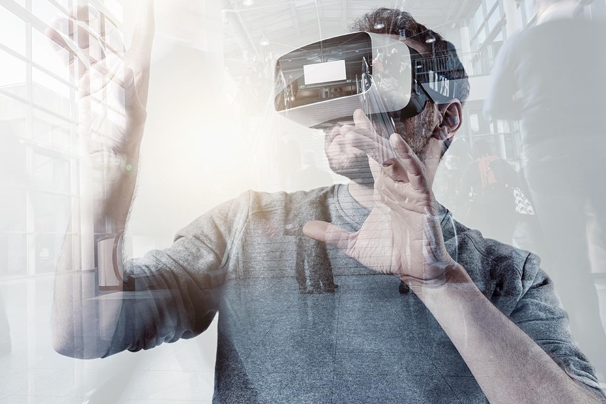 Man wearing virtual reality glasses