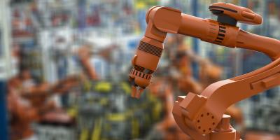 Orange AI Robot in production plant