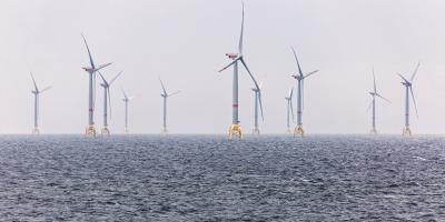 Offshore wind farm in rough sea
