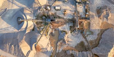 Aerial view of crushed stone quarry machine 