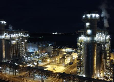 Track 4A CCGT power plant at night under floodlights