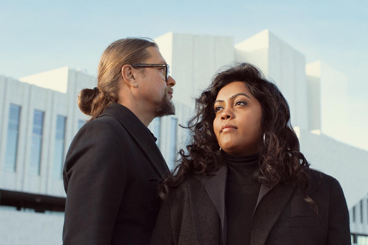 Man with glasses and woman 